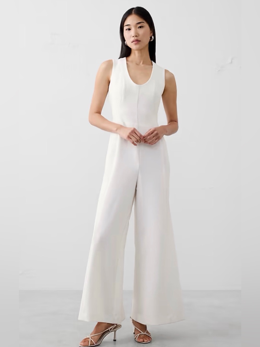Banana Republic Factory White Scoop-Neck Wide-Leg Jumpsuit